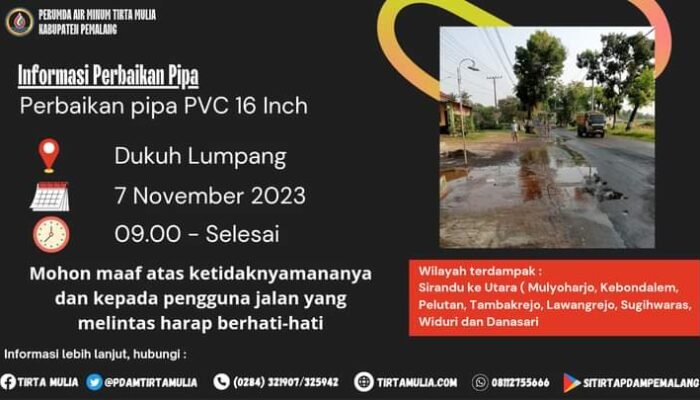 Perbaiki Pipa PVC 16 Inch, PDAM Tirta Mulia Pemalang Meminta Maaf Ke Pelanggan