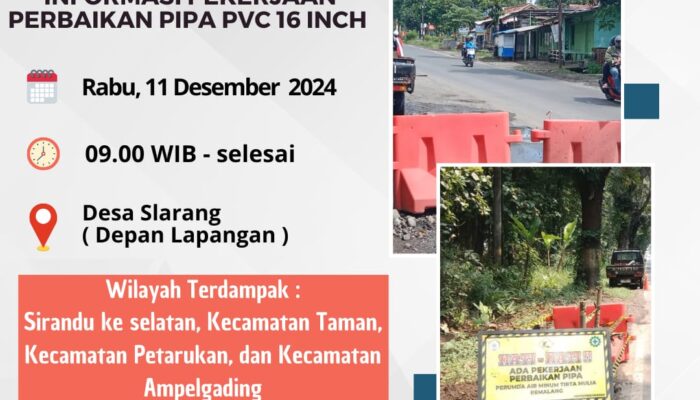 Pipa PDAM Tirta Mulia Pemalang Bocor Sebabkan Gangguan Distribusi Air, Management Meminta Maaf.