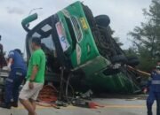 Laka Lantas di Ruas Tol Pemalang, Bis Wisata Tabrak Pembatas Jalan 4 Orang MD