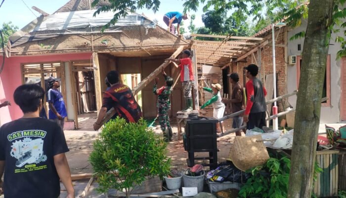 Wujud Nyata Kemanunggalan TNI, Babinsa dan Warga Bodeh Bedah Rumah Lansia