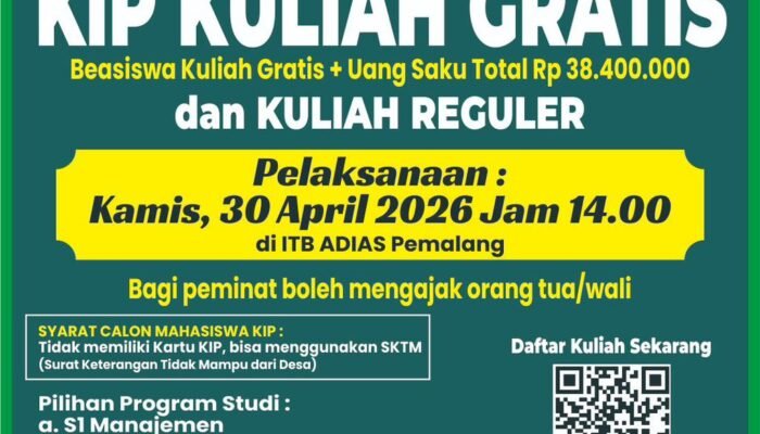 Kuliah Gratis di ITB ADIAS Pemalang: Uang Saku Capai Rp38 Juta!