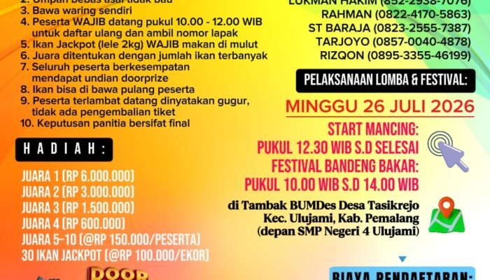 Ulujami nDuwe Gawe, Karang Taruna Gelar Lomba Mancing Peringati HUT Bhayangkara 2026 di Pemalang