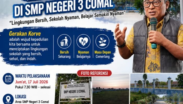 Camat Comal Ajak Warga Korve di SMPN 3 Wujudkan Sekolah Bersih dan Nyaman