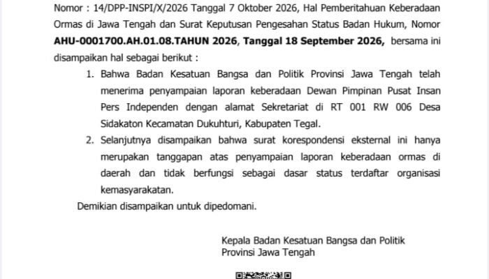 Ketua Umum INSPI dan Keluarga Besar INSPI Jawa Tengah Apresiasi Kesbangpol Jateng atas Respon Cepat Laporan Keberadaan Organisasi