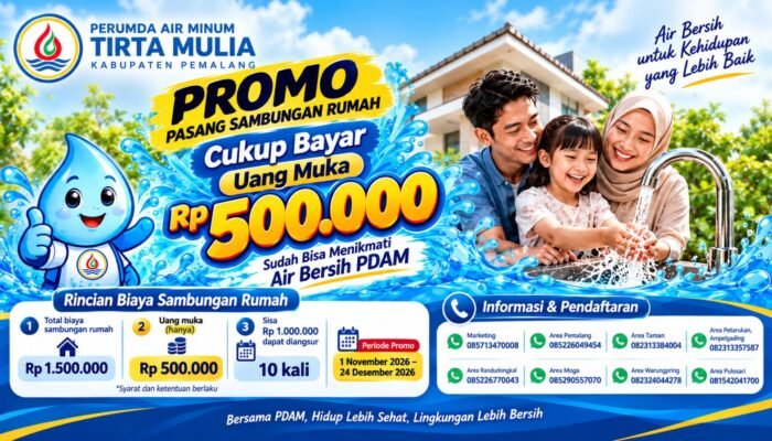 Promo PDAM Tirta Mulia Pemalang, Pasang Baru Cukup DP Rp500 Ribu, Sisa Bisa Diangsur
